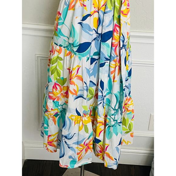 Tahari Tropical Floral Tiered Tie Back Midi Dress - Picture 5 of 10